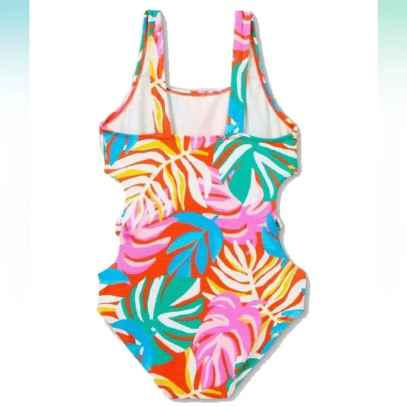 Cat & Jack Girls' 'Leaf It Alone' Leaf Print One Piece Swimsuit size large 10/12 - Picture 7 of 9